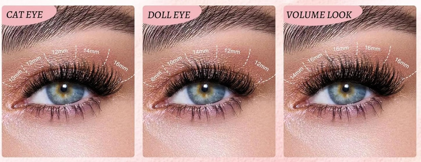 DIY Lash Extensions Kit Eyelash For Beginner Wispy Natural False Eyelashes Eyelash Clusters Tweezers, Bond Seal Glue Remover Reusable lashes