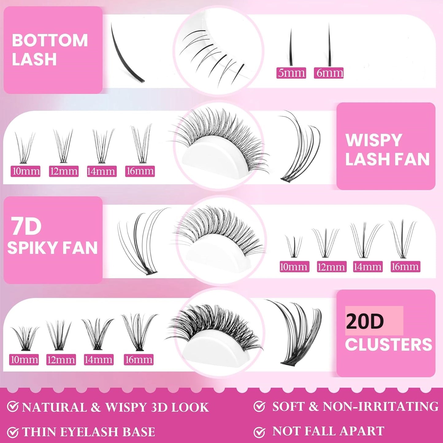 DIY Lash Extensions Kit Eyelash For Beginner Wispy Natural False Eyelashes Eyelash Clusters Tweezers, Bond Seal Glue Remover Reusable lashes
