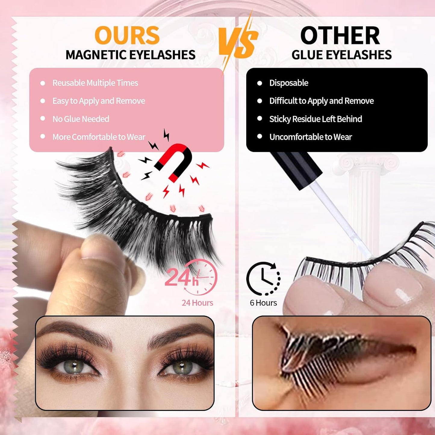 3D 10D Magnetic Eyelashes and Eyeliner Kit Natural Look, Wispy, Cat Eye, Dramatic Soft False Lashes 7 Pairs with Travel Case Easy to Wear Reusable Lashes Waterproof Long Lasting Kimeyelashes