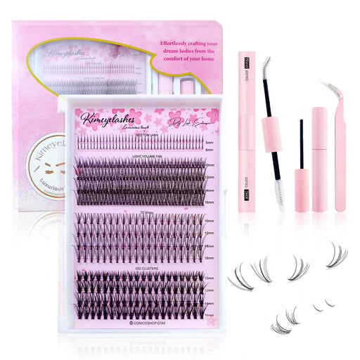 DIY Lash Extensions Kit Eyelash For Beginner Wispy Natural False Eyelashes Eyelash Clusters Tweezers, Bond Seal Glue Remover Reusable lashes