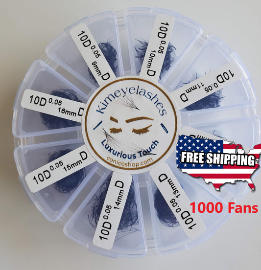 10D 0.05 1000 Fans Mixed Lengths Premade Volume loose Fans C Curl and D Curl Handmade Fan eyelash extensions. Russian volume fan Media 1 of 6