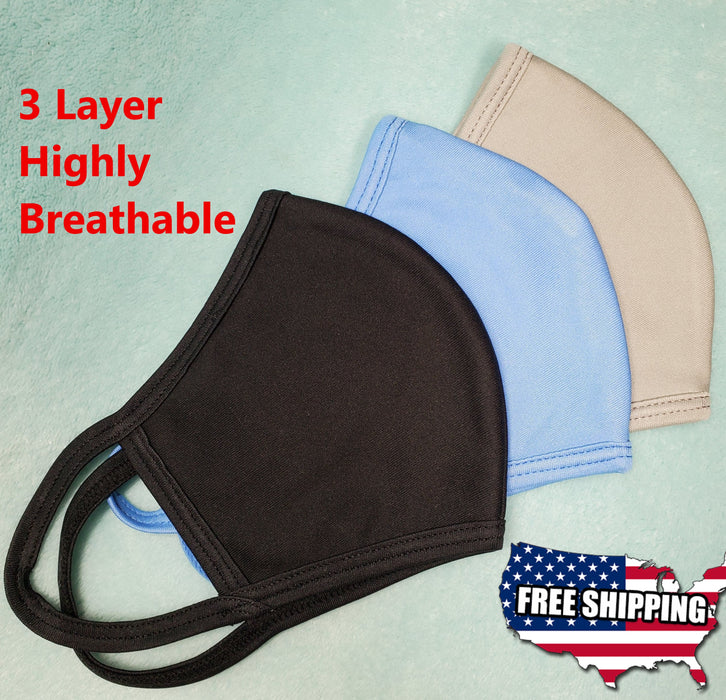 Black 3 Layer Easiest to breath face masks waterproof, washable, comfortable, great for sports, gym, cdc recommended mask
