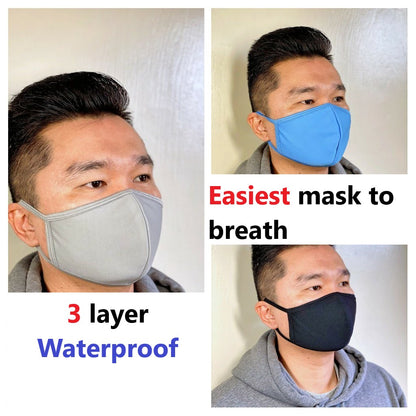 Black 3 Layer Easiest to breath face masks waterproof, washable, comfortable, great for sports, gym, cdc recommended mask