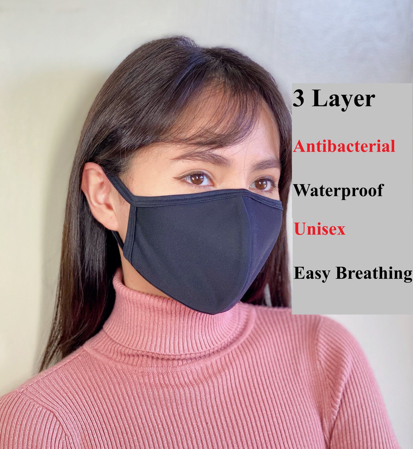 Black 3 Layer Easiest to breath face masks waterproof, washable, comfortable, great for sports, gym, cdc recommended mask